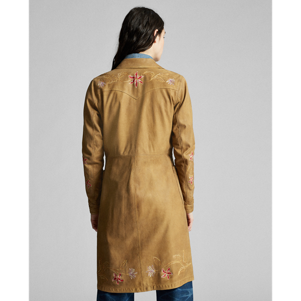 Tan Khaki Embroidered Leather Jacket RRL 4