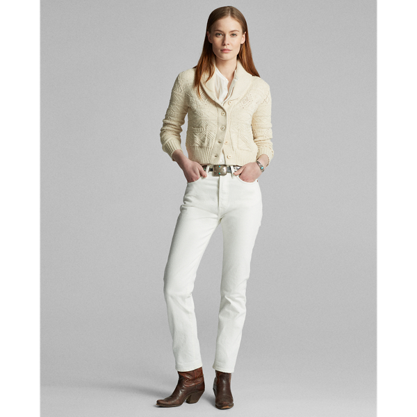Cream Cropped Cotton-Silk Cardigan RRL 3
