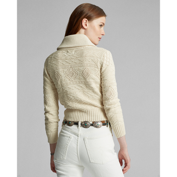 Cream Cropped Cotton-Silk Cardigan RRL 4