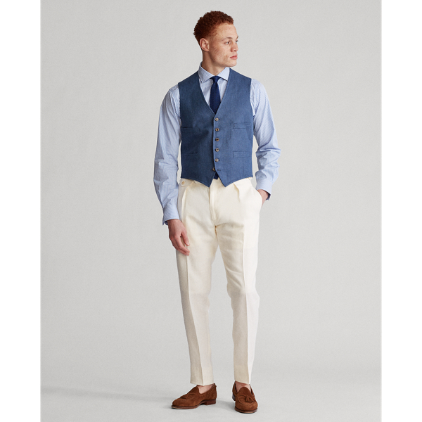 Washed Blue Linen Herringbone Waistcoat Polo Ralph Lauren 3