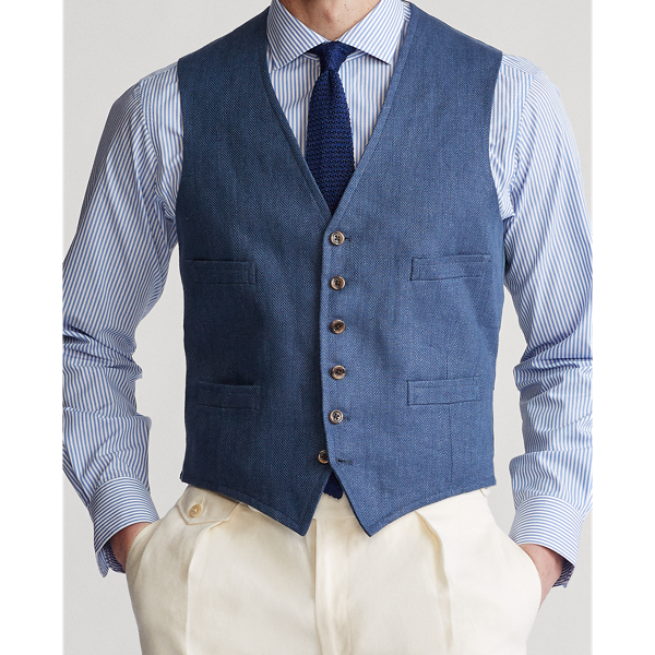 Washed Blue Linen Herringbone Waistcoat Polo Ralph Lauren 5