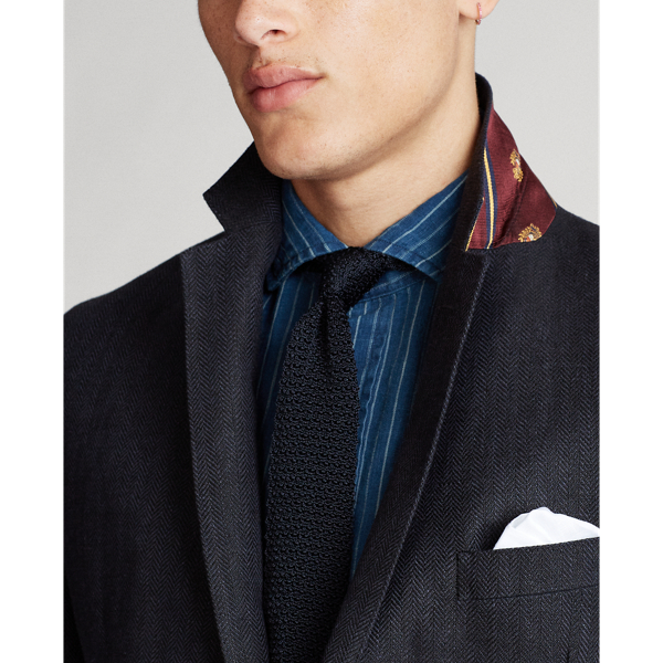 Navy/Black Linen Herringbone Sport Coat Polo Ralph Lauren 6