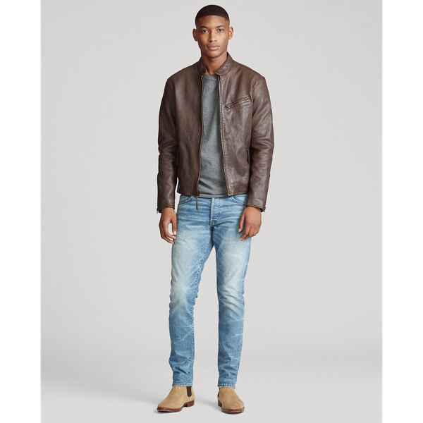 Squire Brown Leather Cafe Racer Jacket Polo Ralph Lauren 4