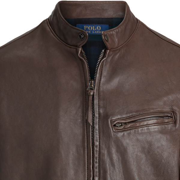 Squire Brown Leather Cafe Racer Jacket Polo Ralph Lauren 8