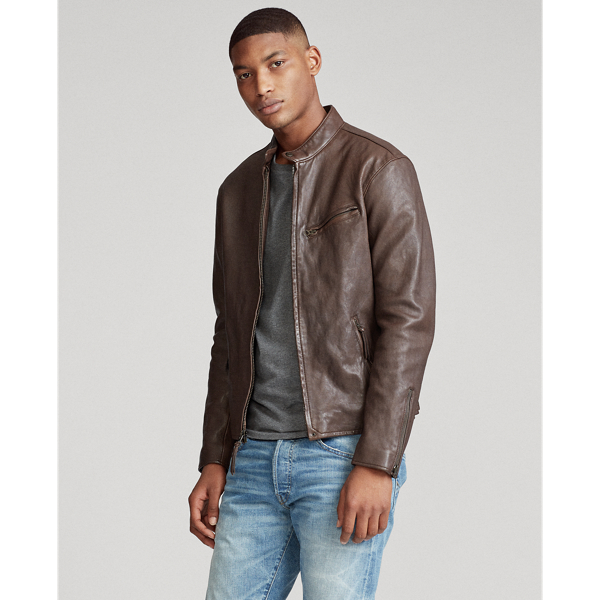 Squire Brown Leather Cafe Racer Jacket Polo Ralph Lauren 5