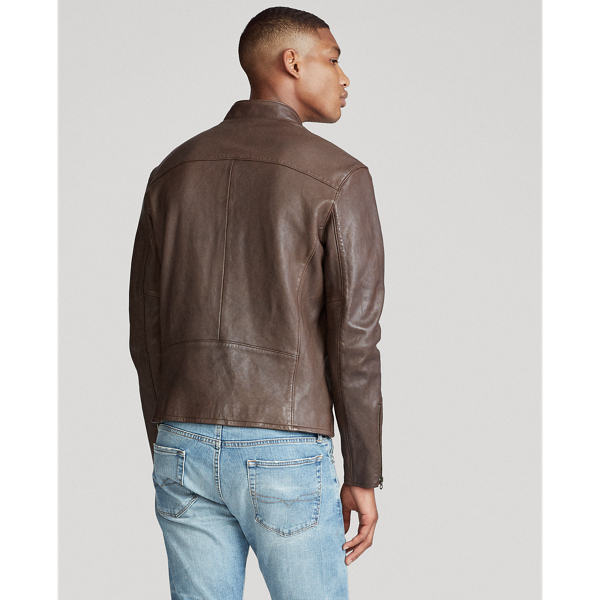 Squire Brown Leather Cafe Racer Jacket Polo Ralph Lauren 6