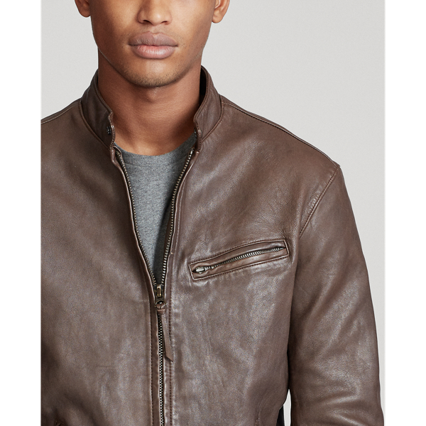 Squire Brown Leather Cafe Racer Jacket Polo Ralph Lauren 7