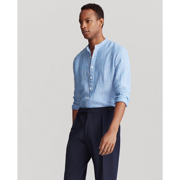 851 Capri Blue/White Slim Fit Striped Linen Shirt Polo Ralph Lauren 4