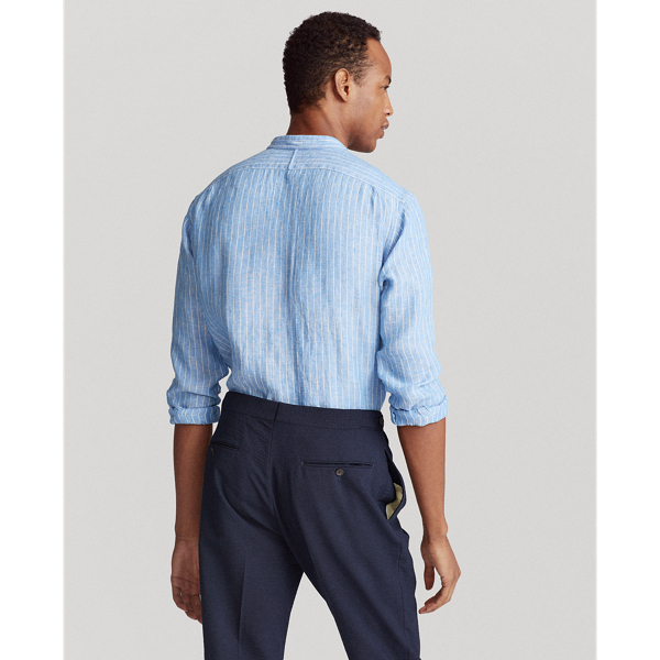 851 Capri Blue/White Slim Fit Striped Linen Shirt Polo Ralph Lauren 5