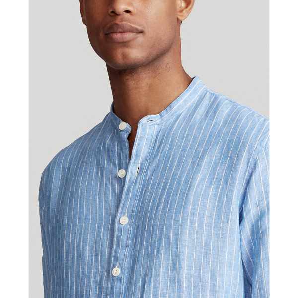 851 Capri Blue/White Slim Fit Striped Linen Shirt Polo Ralph Lauren 6