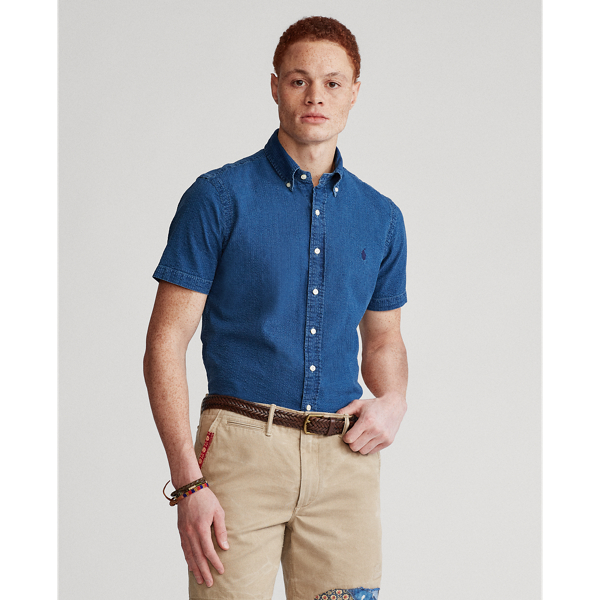 Indigo Custom Fit Seersucker Shirt Polo Ralph Lauren 6