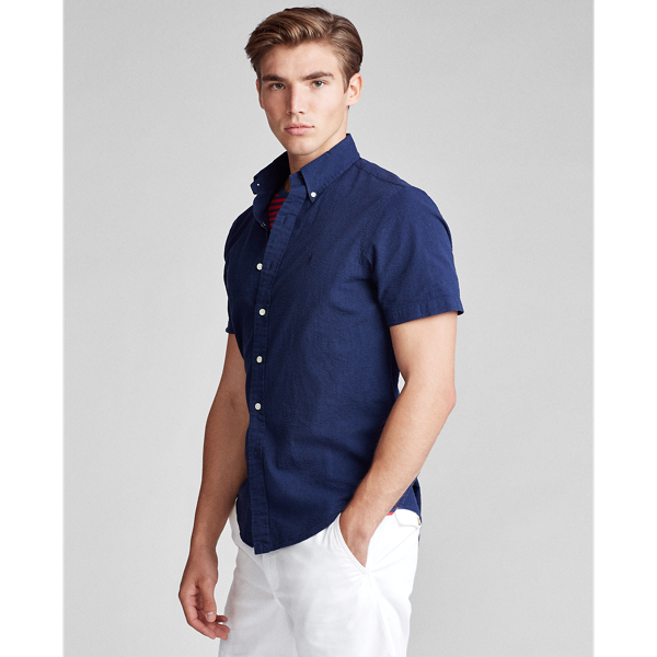 Astoria Navy Slim Fit Seersucker Shirt Polo Ralph Lauren 4