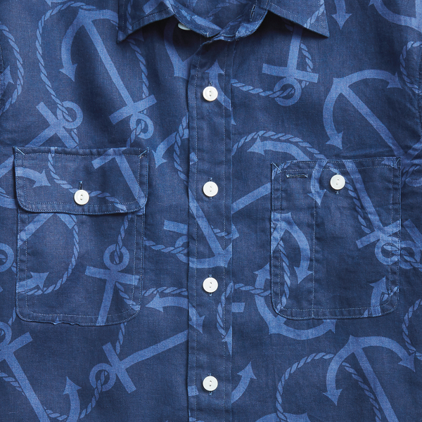 Exploded Anchors Slim Fit Nautical Linen Shirt Polo Ralph Lauren 8