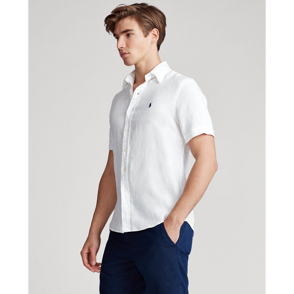 White Slim Fit Linen Shirt Polo Ralph Lauren 5