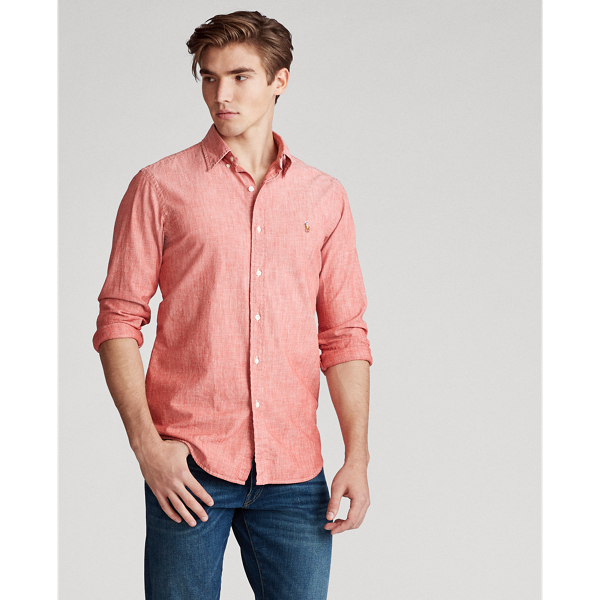 Red Slim Fit Chambray Shirt Polo Ralph Lauren 4