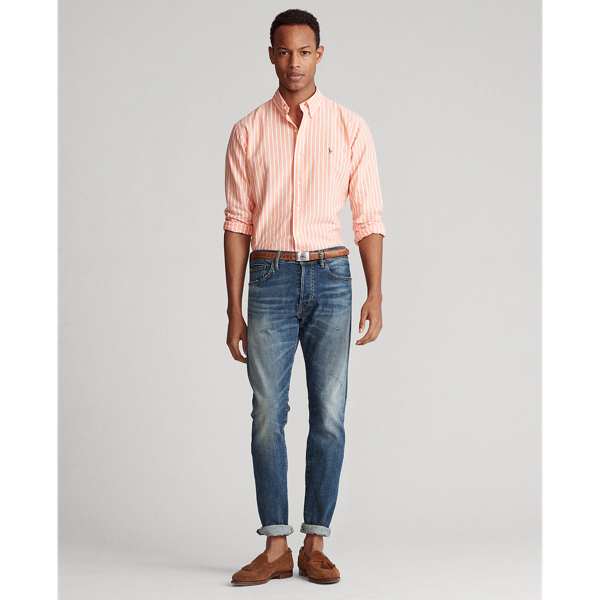 Orange/White Custom Fit Striped Shirt Polo Ralph Lauren 3