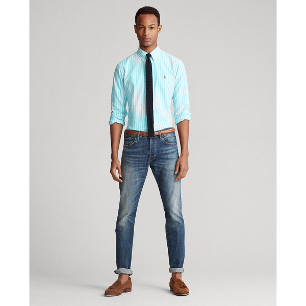 Light Blue/White Custom Fit Striped Shirt Polo Ralph Lauren 3
