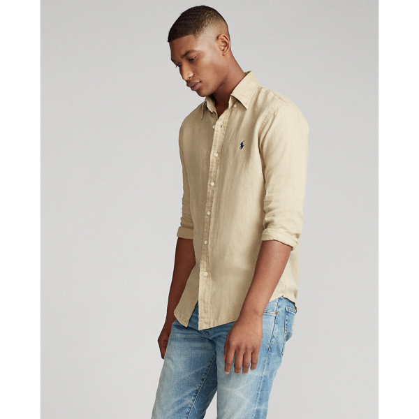 Coastal Beige Slim Fit Linen Shirt Polo Ralph Lauren 4