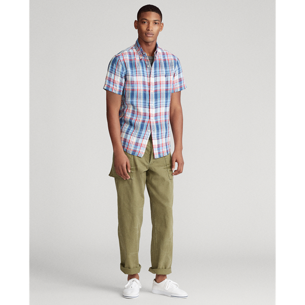 Blue/Cherry Multi Plaid Linen Shirt Big & Tall 3