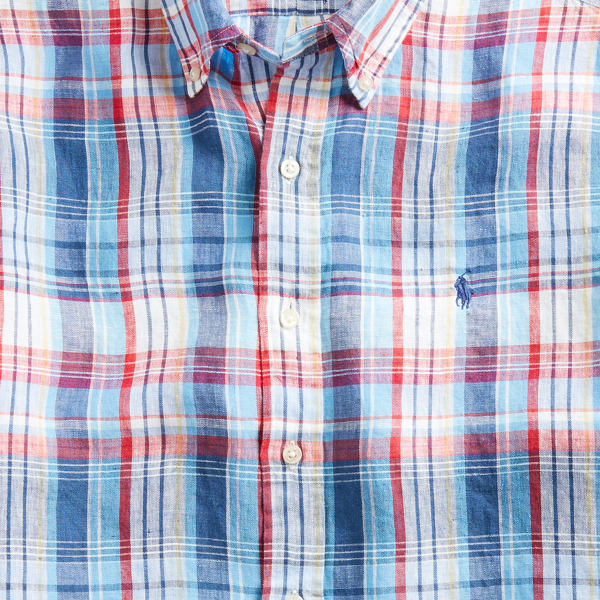 Blue/Cherry Multi Plaid Linen Shirt Big & Tall 6