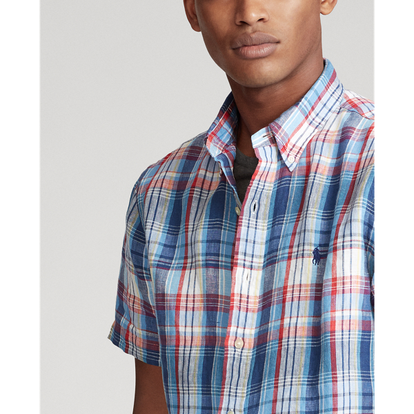 Blue/Cherry Multi Plaid Linen Shirt Big & Tall 5