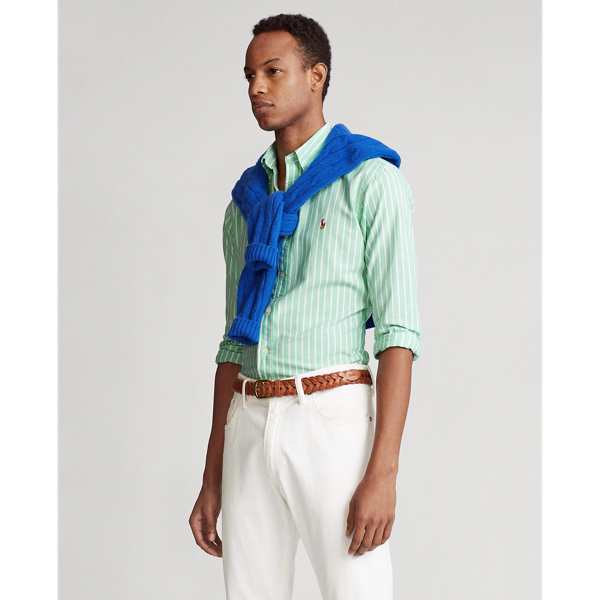 Green/White Slim Fit Striped Oxford Shirt Polo Ralph Lauren 4