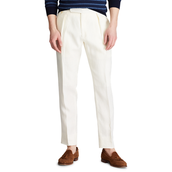 Light Cream Pleated Linen Suit Trouser Polo Ralph Lauren 3