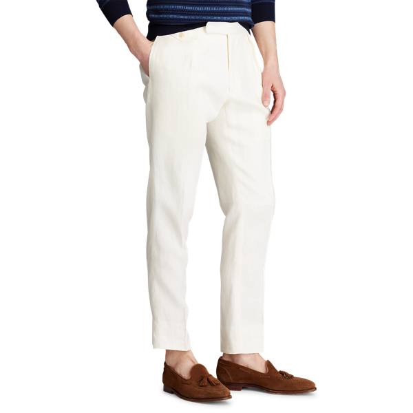 Light Cream Pleated Linen Suit Trouser Polo Ralph Lauren 5