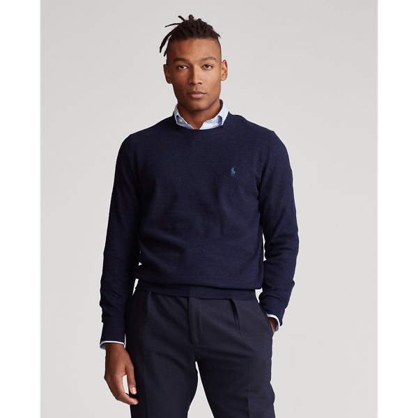 Bright Navy Cotton-Linen Crewneck Sweater Polo Ralph Lauren 1