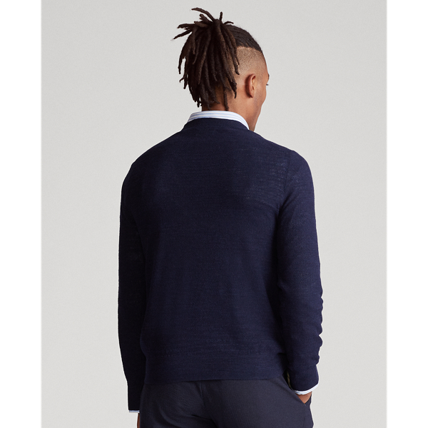 Bright Navy Cotton-Linen Crewneck Sweater Polo Ralph Lauren 4