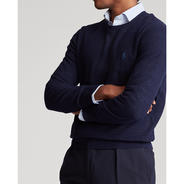 Bright Navy Cotton-Linen Crewneck Sweater Polo Ralph Lauren 5