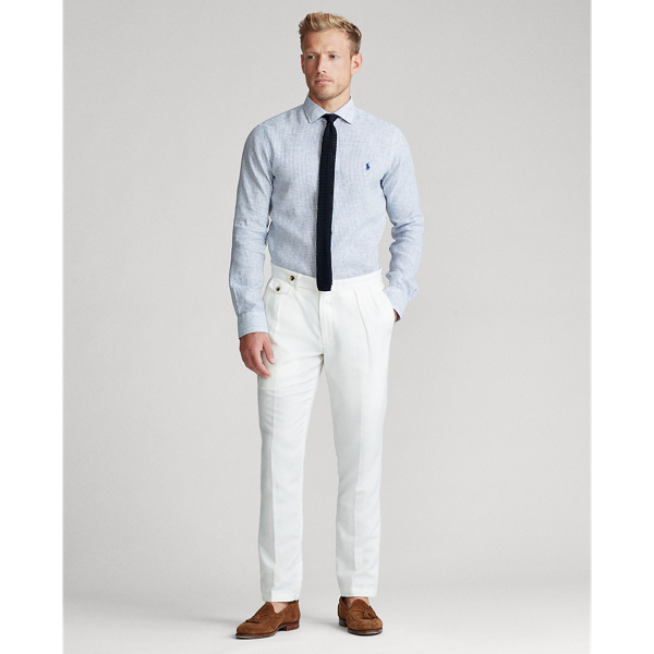Medium Blue/White Custom Fit Linen Shirt Polo Ralph Lauren 3