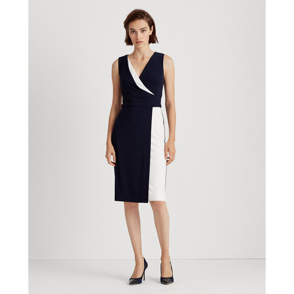 Navy/Lauren White Two-Tone Surplice Dress Lauren 4