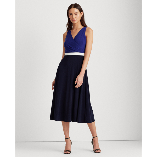 Lh Navy/L White/Cannes Bl Colour-Blocked Jersey Dress Lauren 3
