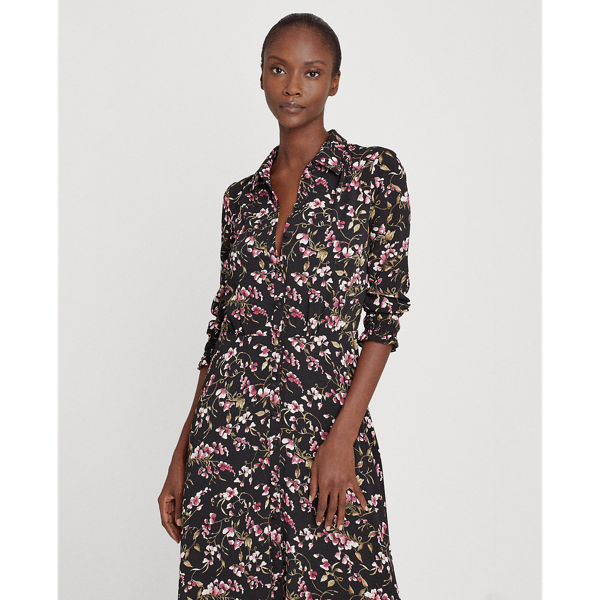 Black/Pink/Multi Floral Crepe Dress Lauren 4