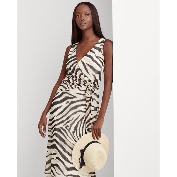 Cream/Brown/Multi Print Georgette Dress Lauren 4