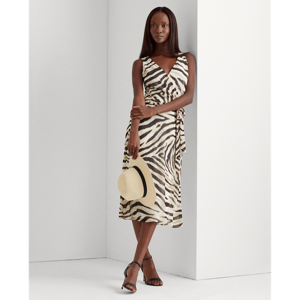 Cream/Brown/Multi Print Georgette Dress Lauren 6