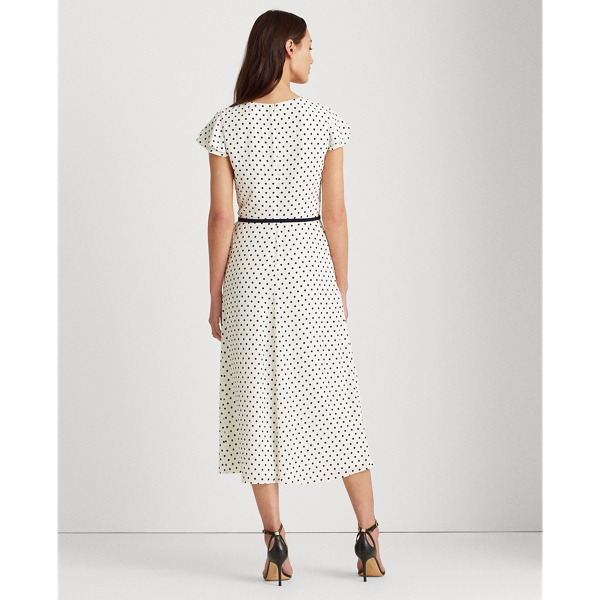 Cream/Navy Ruffle-Trim Crepe Dress Lauren 4