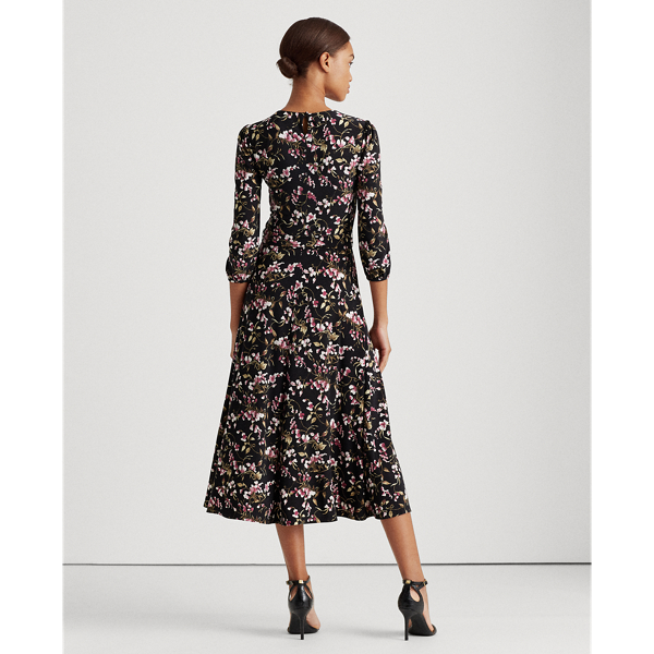 Black/Pink/Multi Floral Balloon-Sleeve Dress Lauren 4