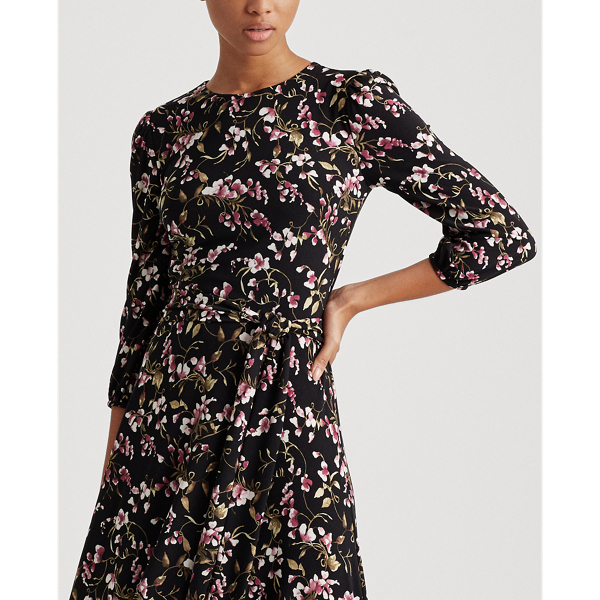 Black/Pink/Multi Floral Balloon-Sleeve Dress Lauren 5