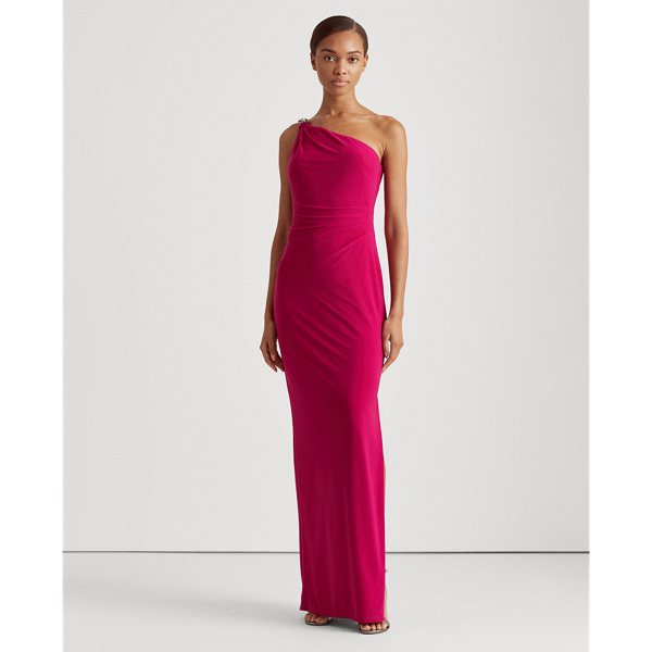 Bright Fuchsia Jersey One-Shoulder Gown Lauren 1
