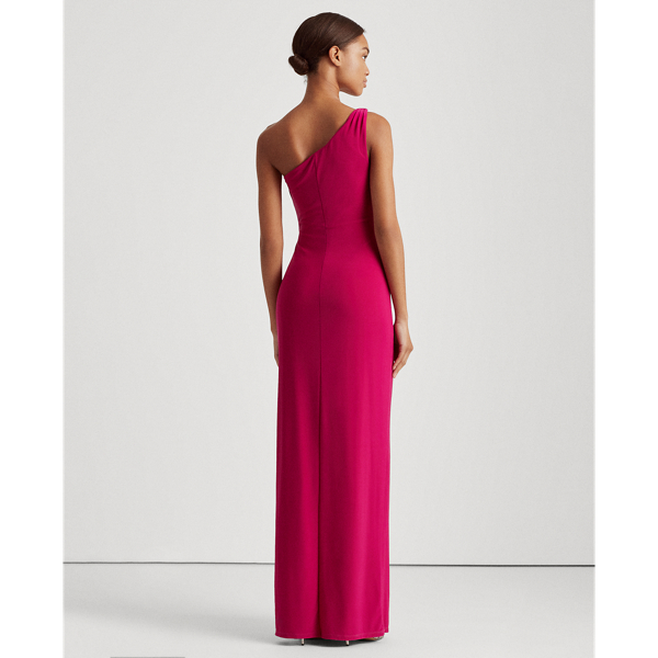Bright Fuchsia Jersey One-Shoulder Gown Lauren 4