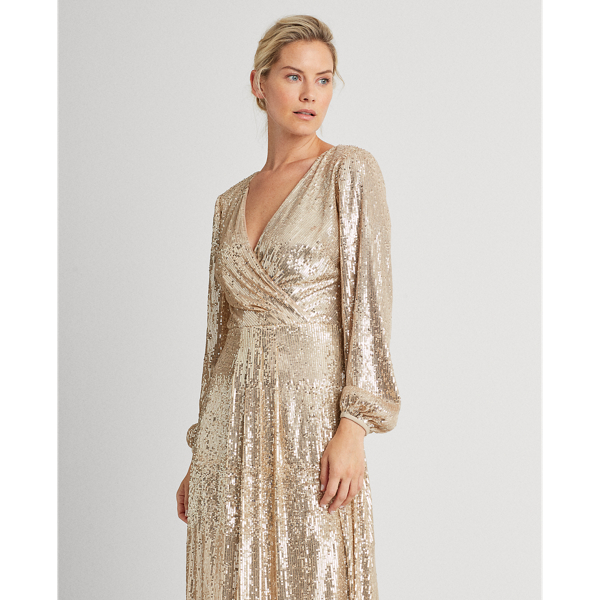 Sparkling Champagne Sequined Surplice Dress Lauren 3