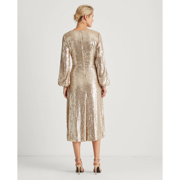 Sparkling Champagne Sequined Surplice Dress Lauren 4
