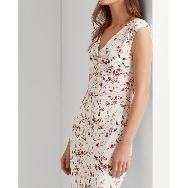 Col Cream/Pink/Multi Floral Jersey Surplice Dress Lauren 4