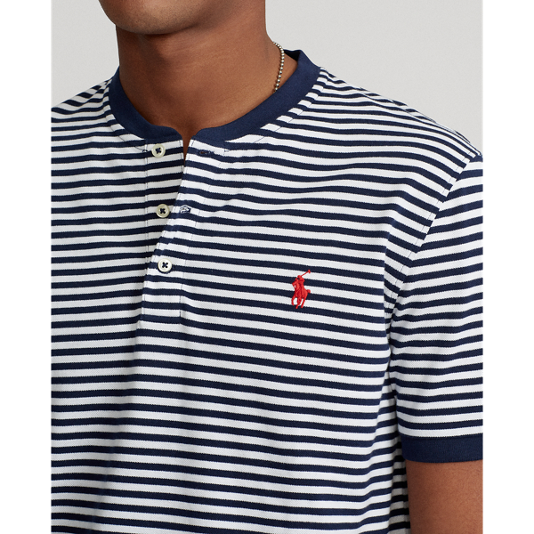White/Refined Navy Featherweight Mesh Henley Shirt Polo Ralph Lauren 6