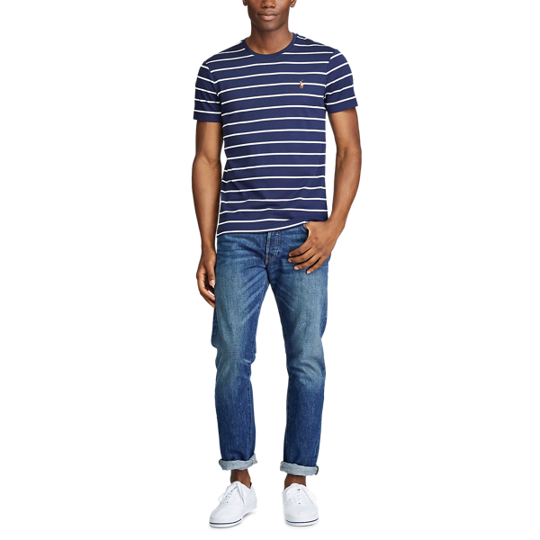 Custom Slim Fit Cotton T-Shirt Polo Ralph Lauren em Refined Navy/White 2