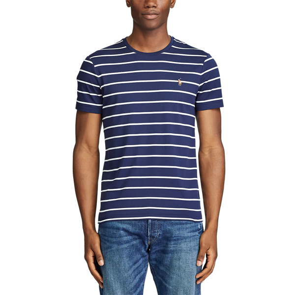 Custom Slim Fit Cotton T-Shirt Polo Ralph Lauren em Refined Navy/White 3