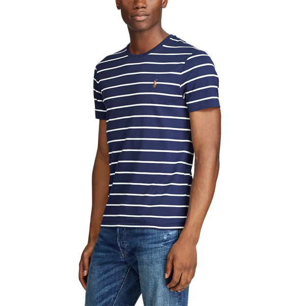 Custom Slim Fit Cotton T-Shirt Polo Ralph Lauren em Refined Navy/White 5