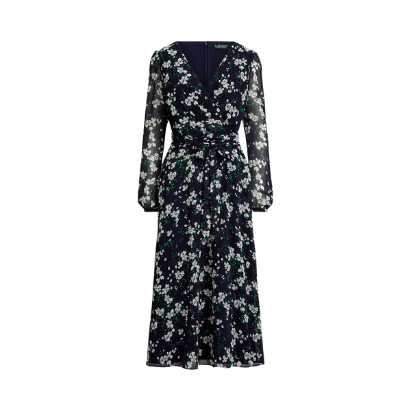 Puff-Sleeve Georgette Dress Lauren em 1